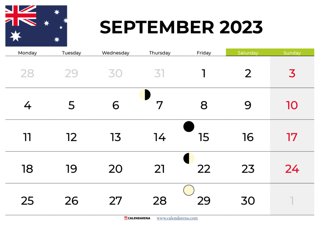 free printable calendar september 2023 australia