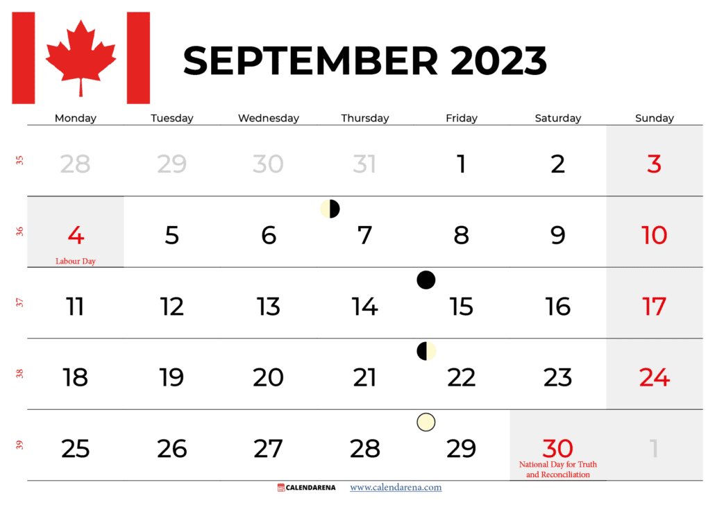 free printable calendar september 2023 canada