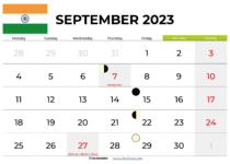 free printable calendar september 2023 india