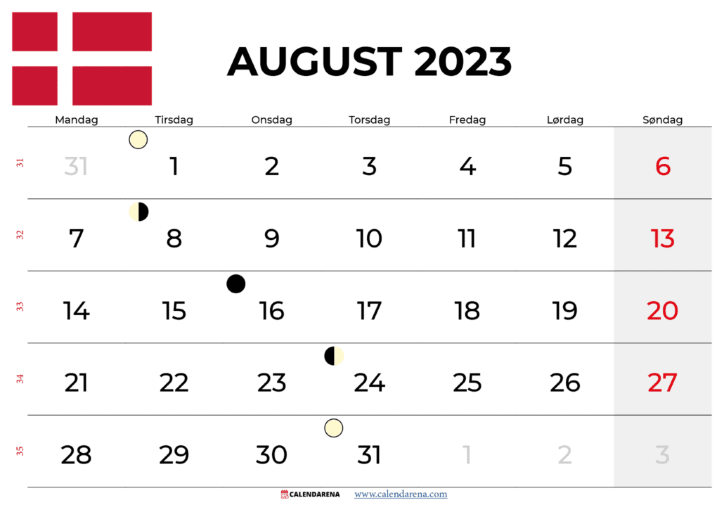 kalender august 2023 danmark
