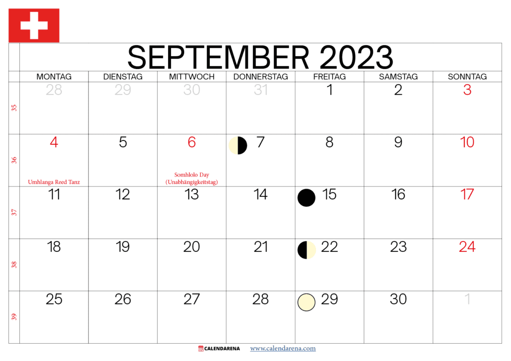 kalender september 2023 Schweiz