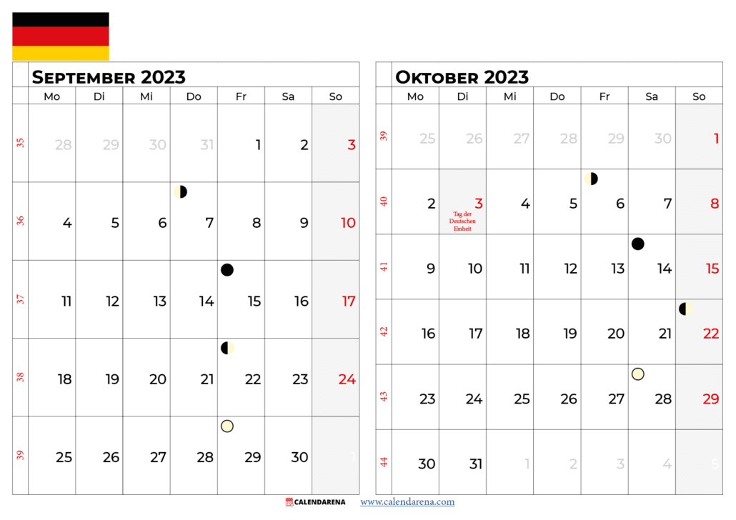 kalender september october 2023 Deutschland