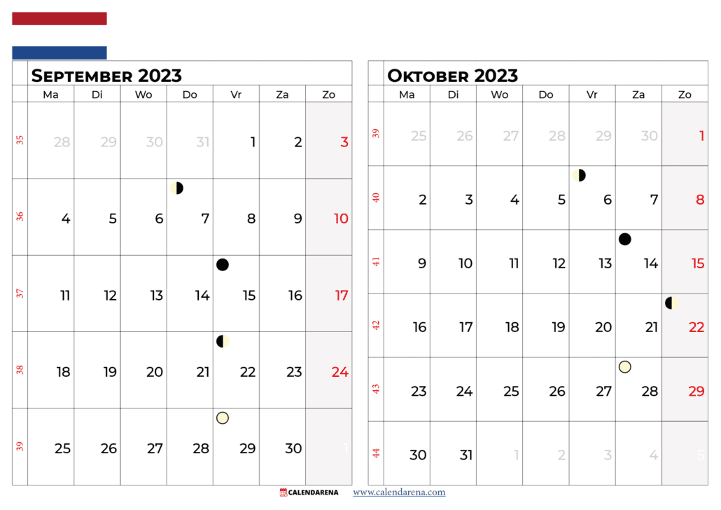 kalender september oktober 2023 nederland