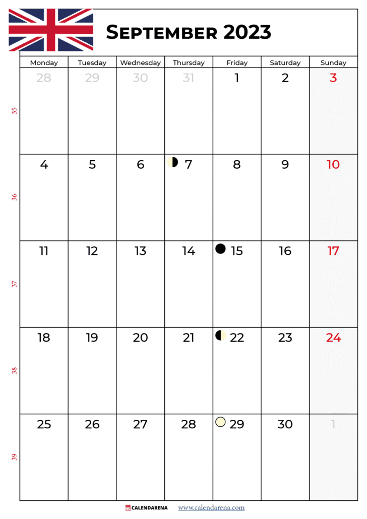 printable september 2023 calendar UK