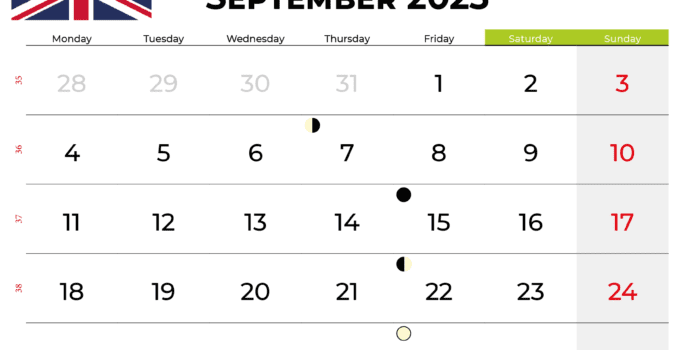 september 2023 calendar UK