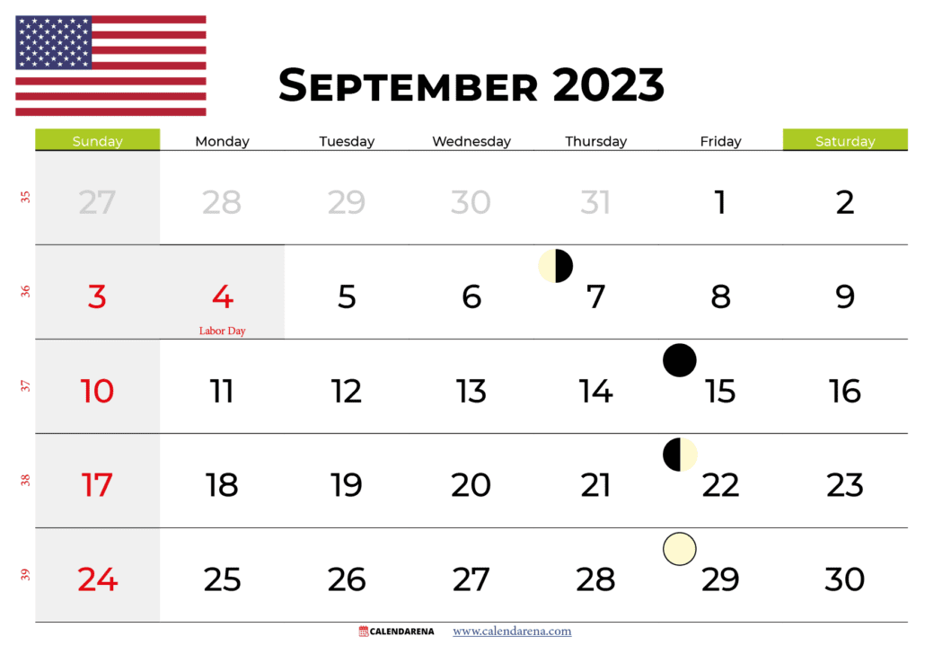 september 2023 calendar USA