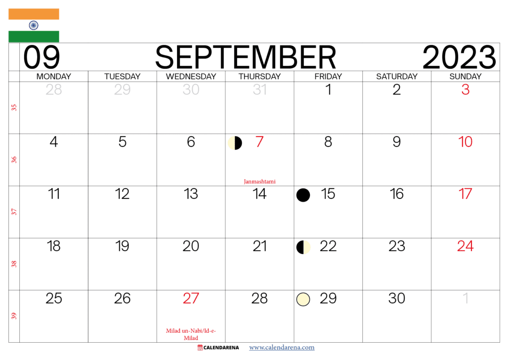 september 2023 calendar india