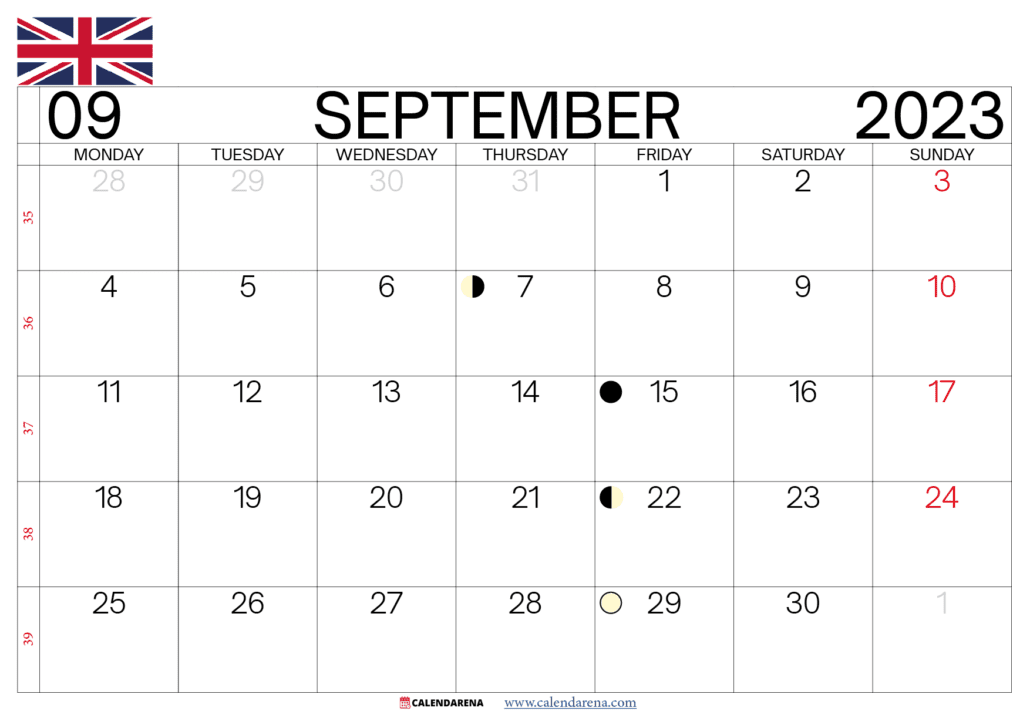 september 2023 calendar printable UK