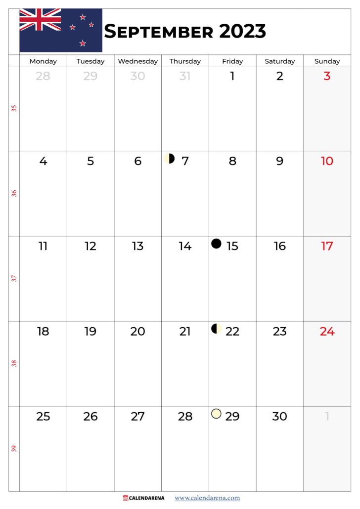 september 2023 calendar with holidays NZ