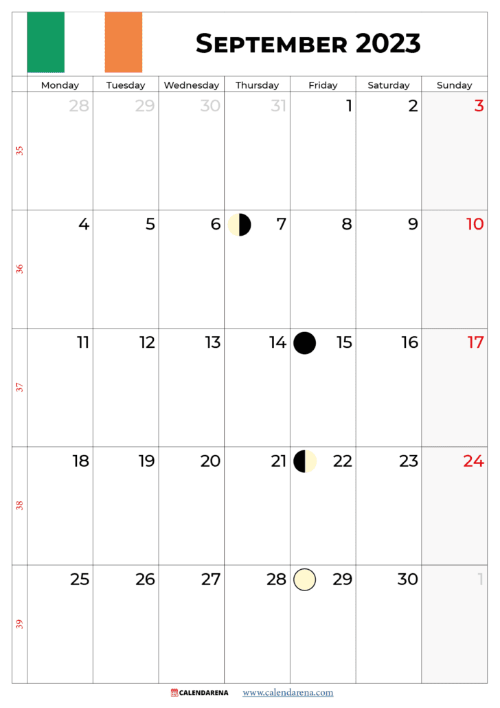 september 2023 calendar with holidays ireland