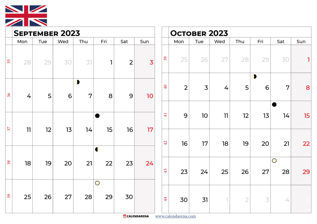 september october 2023 calendar UK