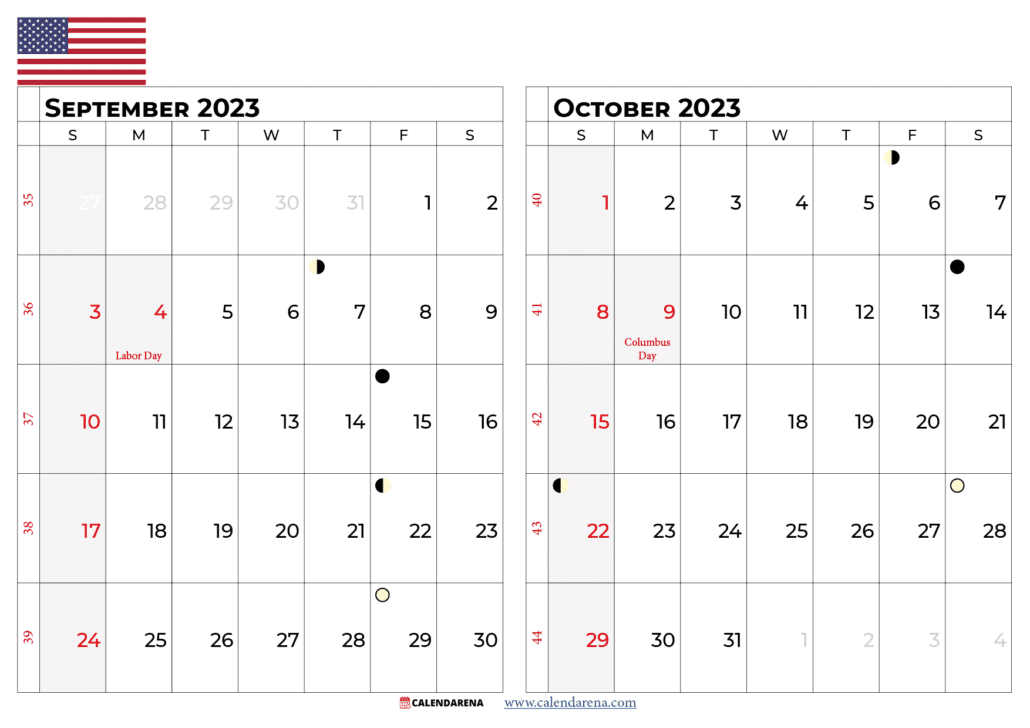 september october 2023 calendar USA
