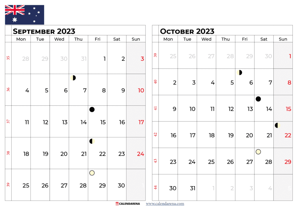 september october 2023 calendar australia