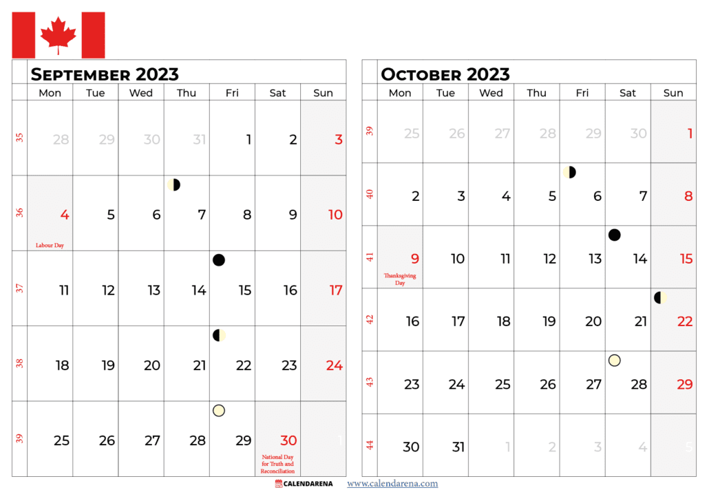 september october 2023 calendar canada