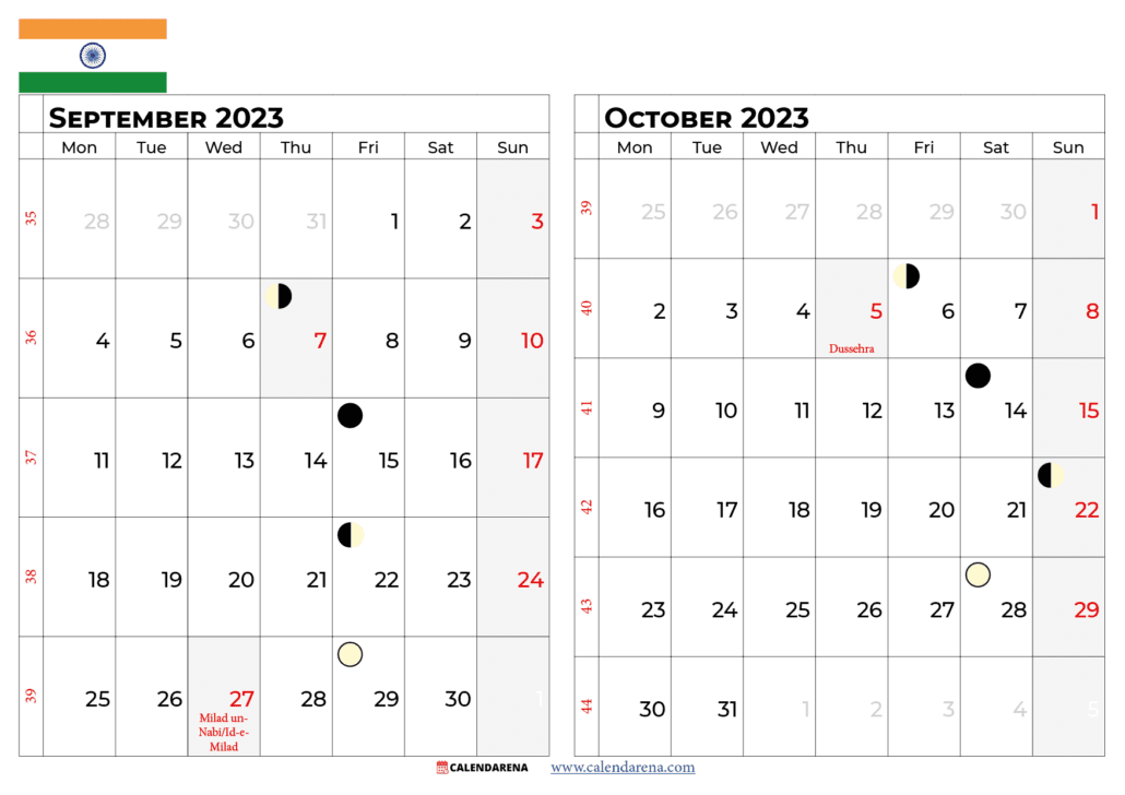 september october 2023 calendar india