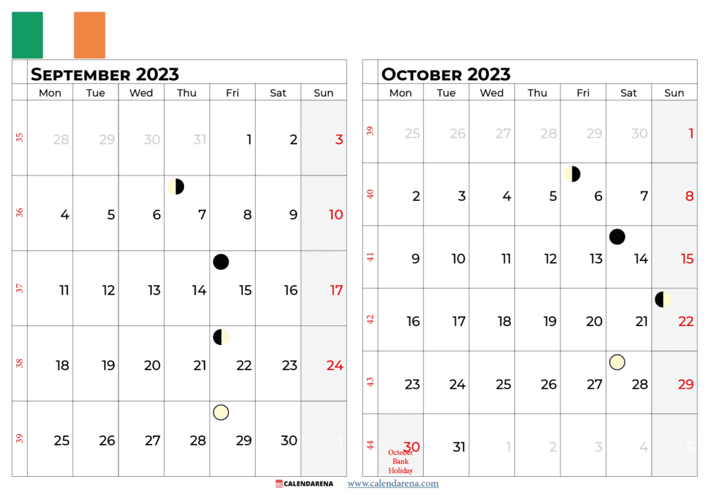 september october 2023 calendar ireland