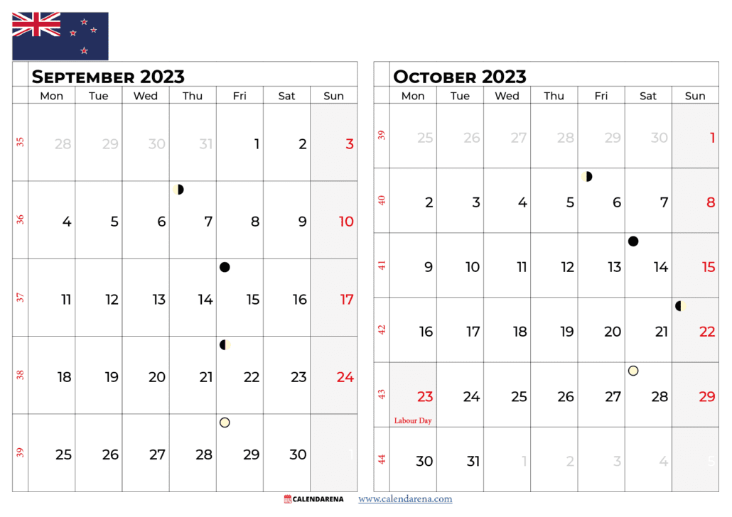 september october 2023 calendar nz