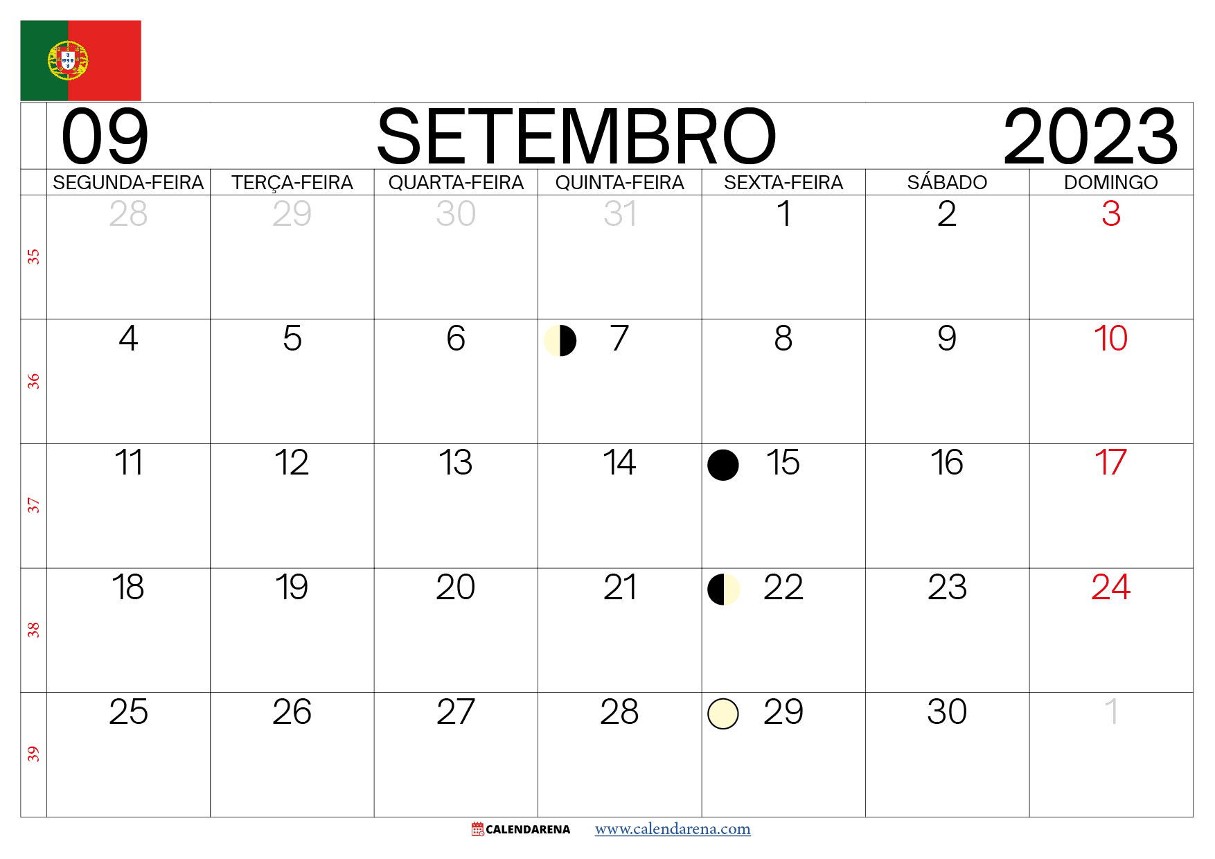 calendario setembro 2023 portugal