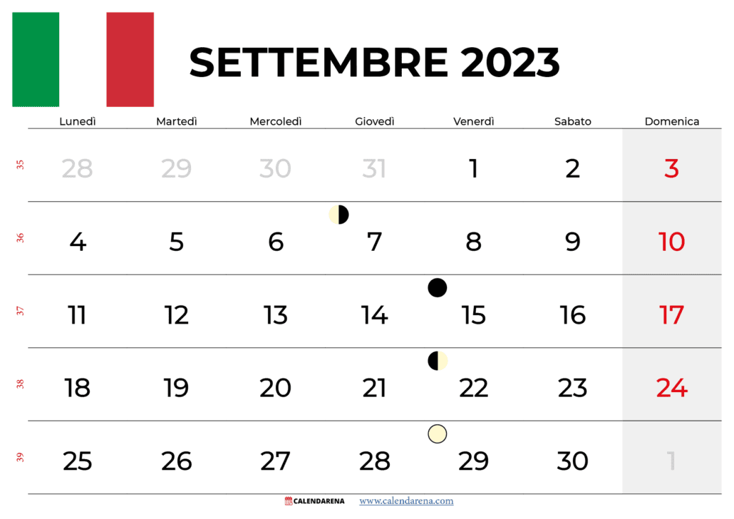calendario settembre 2023