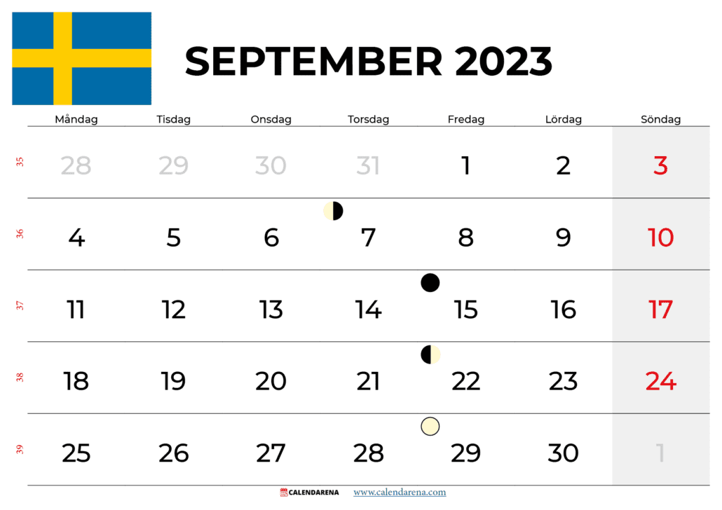 kalender september 2023 Sverige