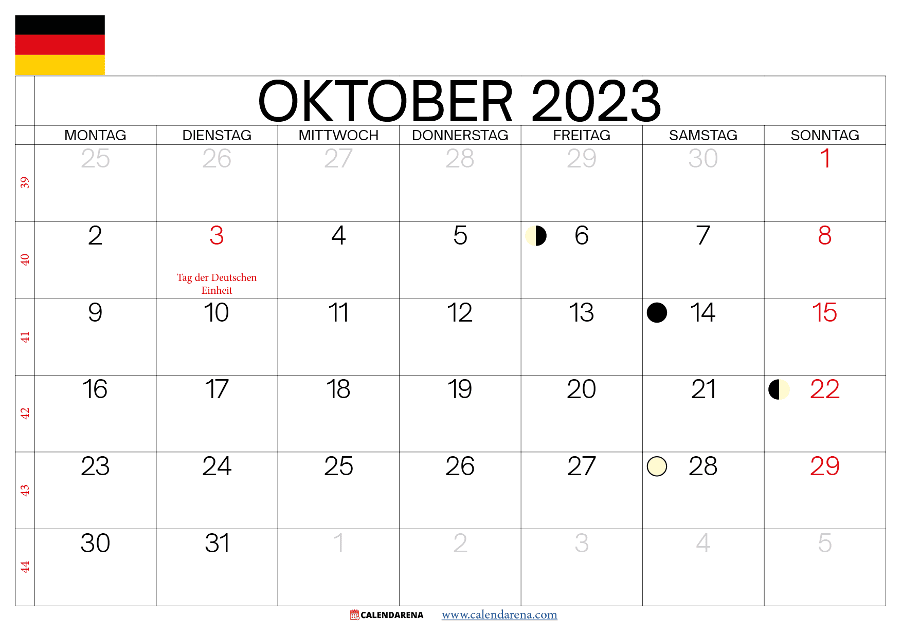 Oktober 2023 kalender Deutschland