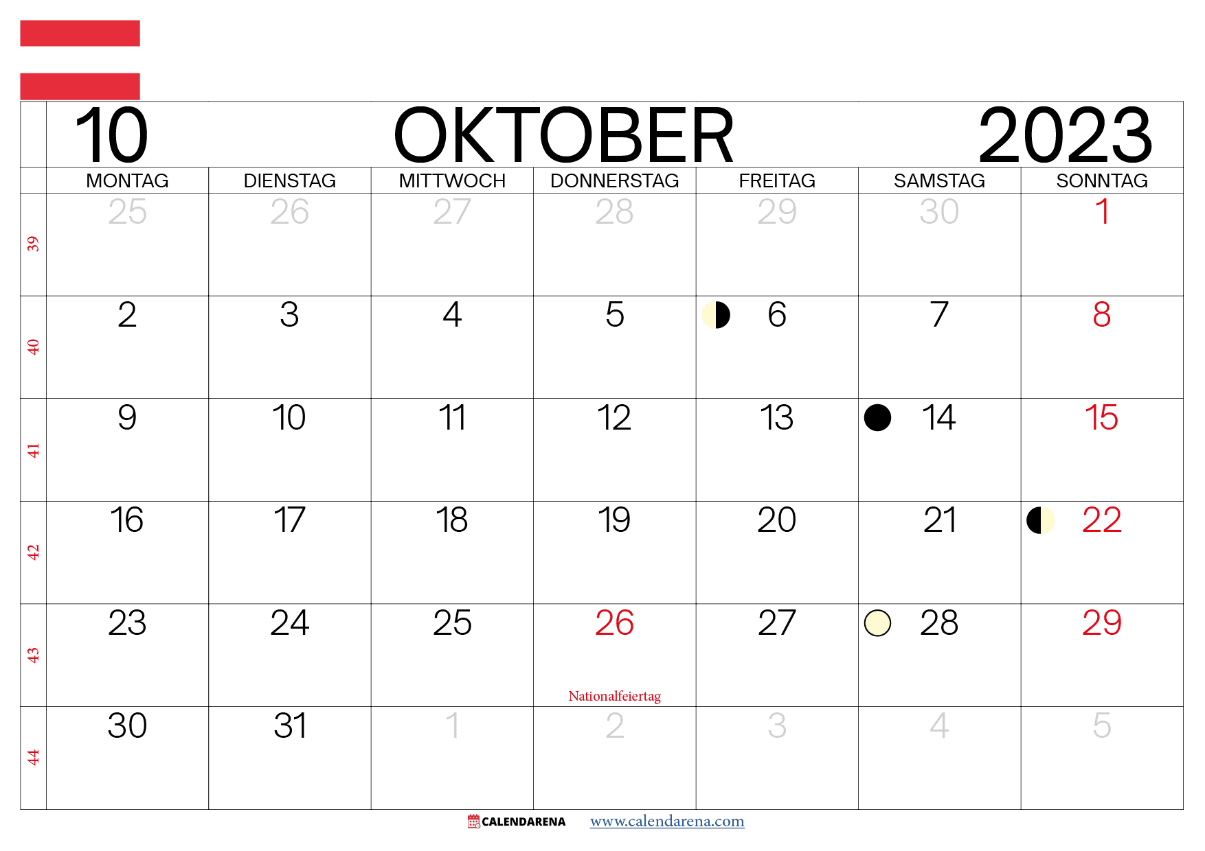 Oktober 2023 kalender österreich