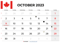 free printable calendar october 2023 canada