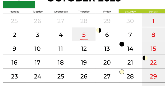 free printable calendar october 2023 india