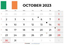 free printable calendar october 2023 ireland