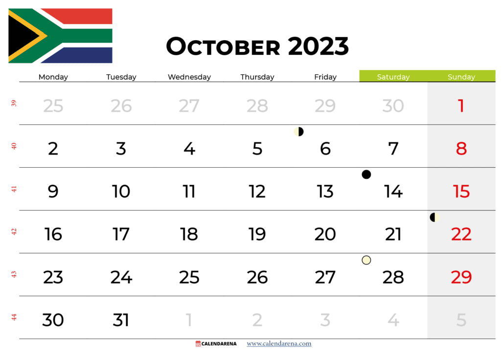 free printable calendar october 2023 south africa