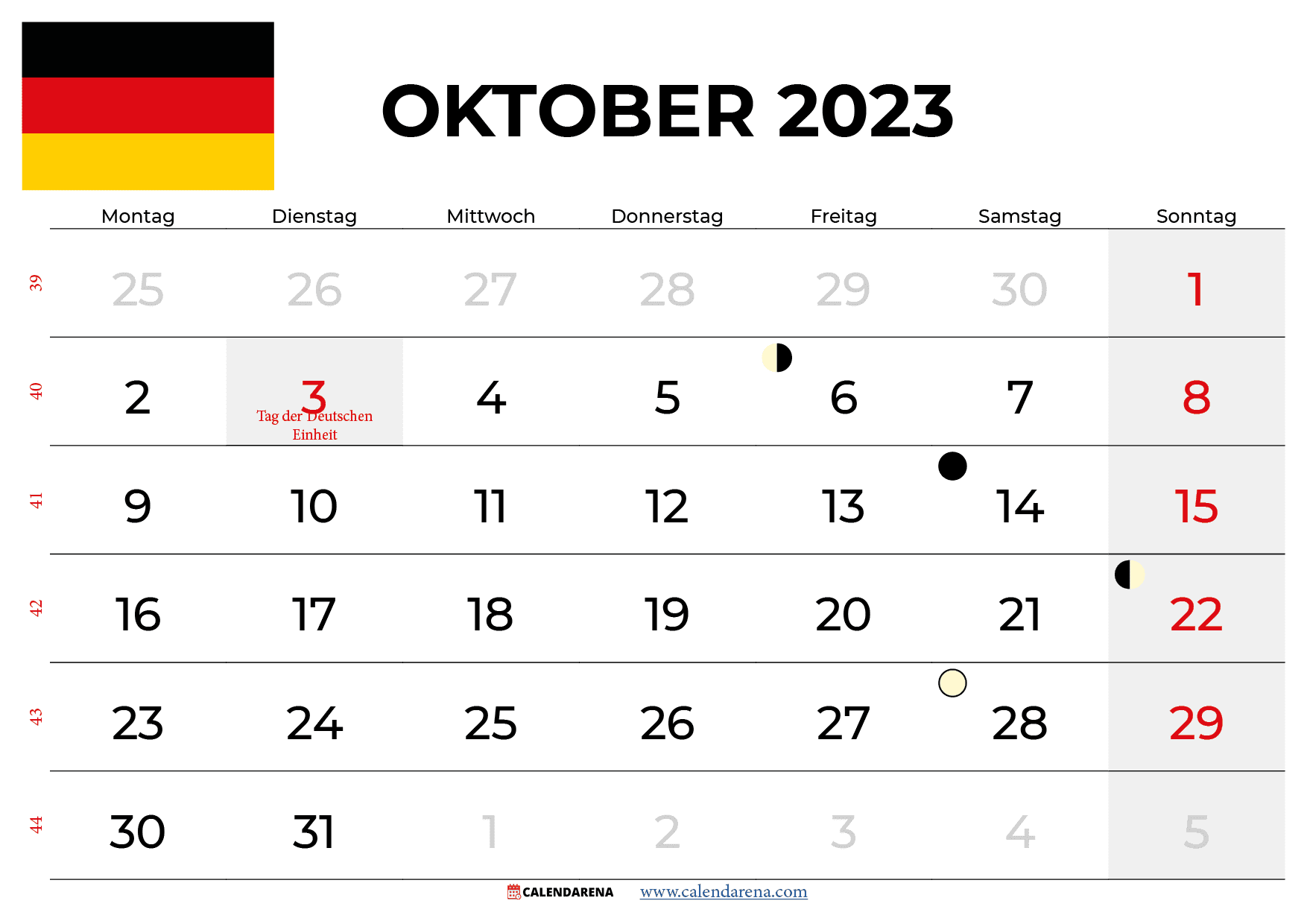 kalender Oktober 2023 Deutschland