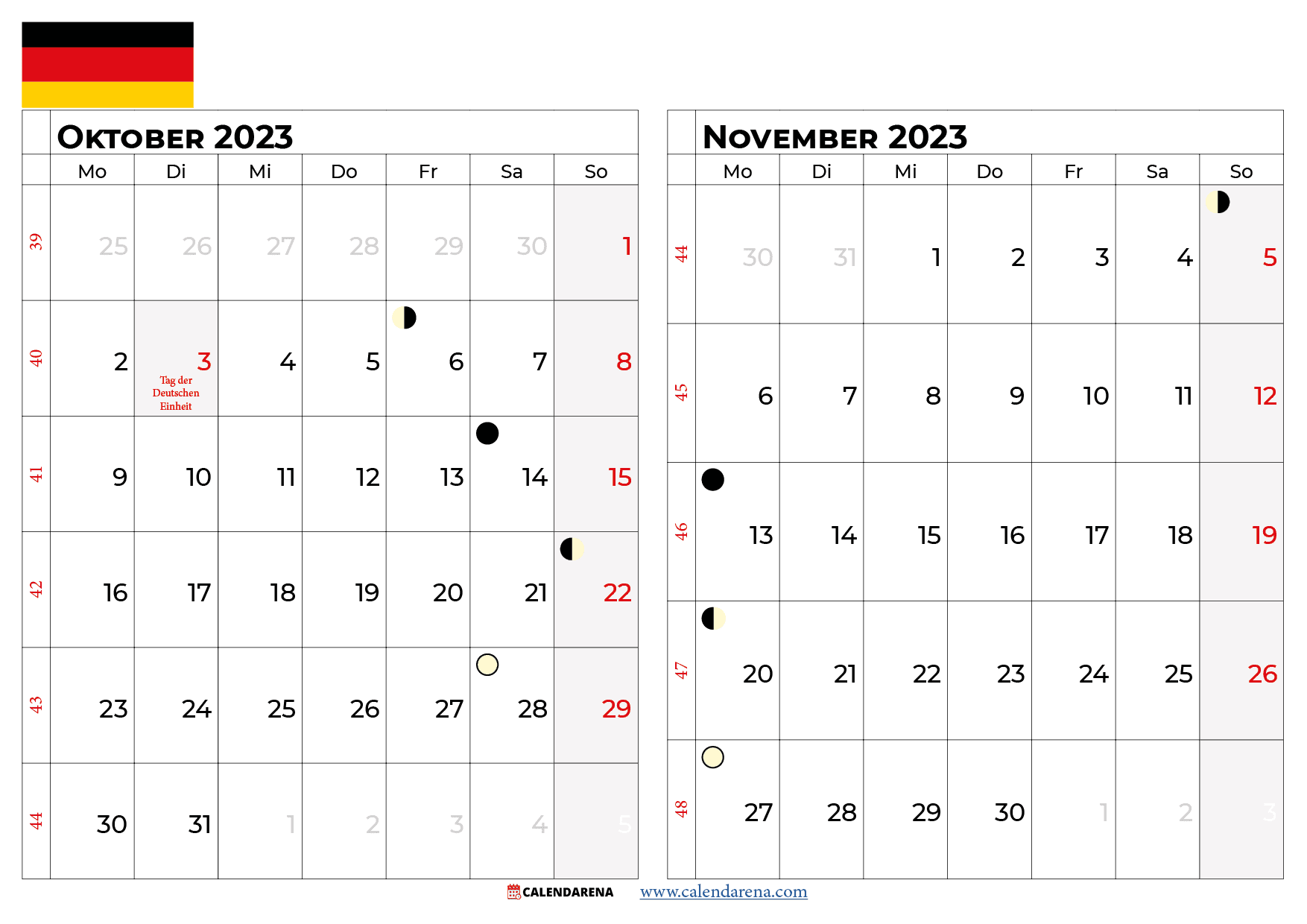 kalender Oktober November 2023 Deutschland