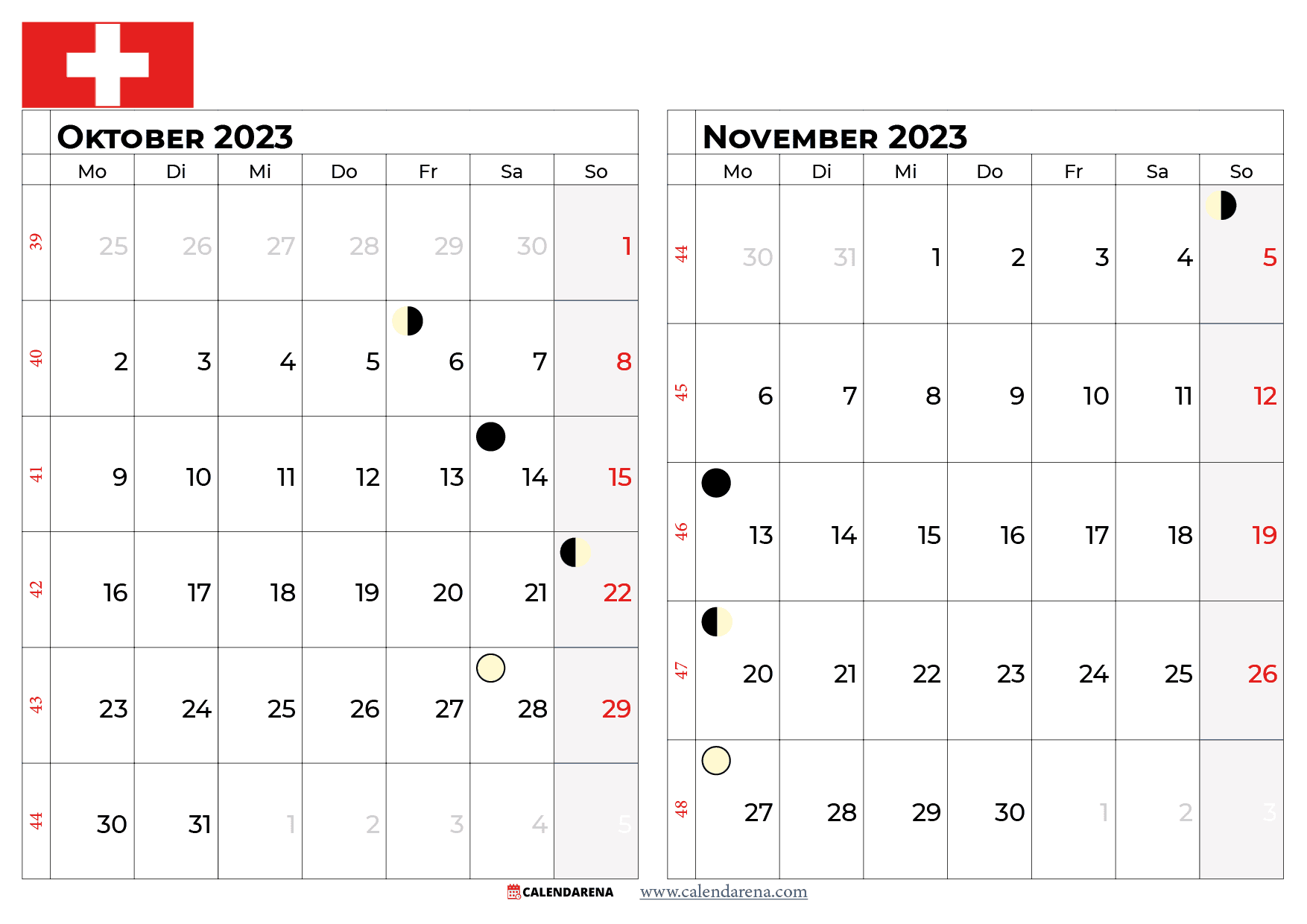 kalender oktober November 2023 Schweiz