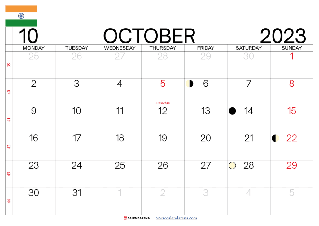 october 2023 calendar india