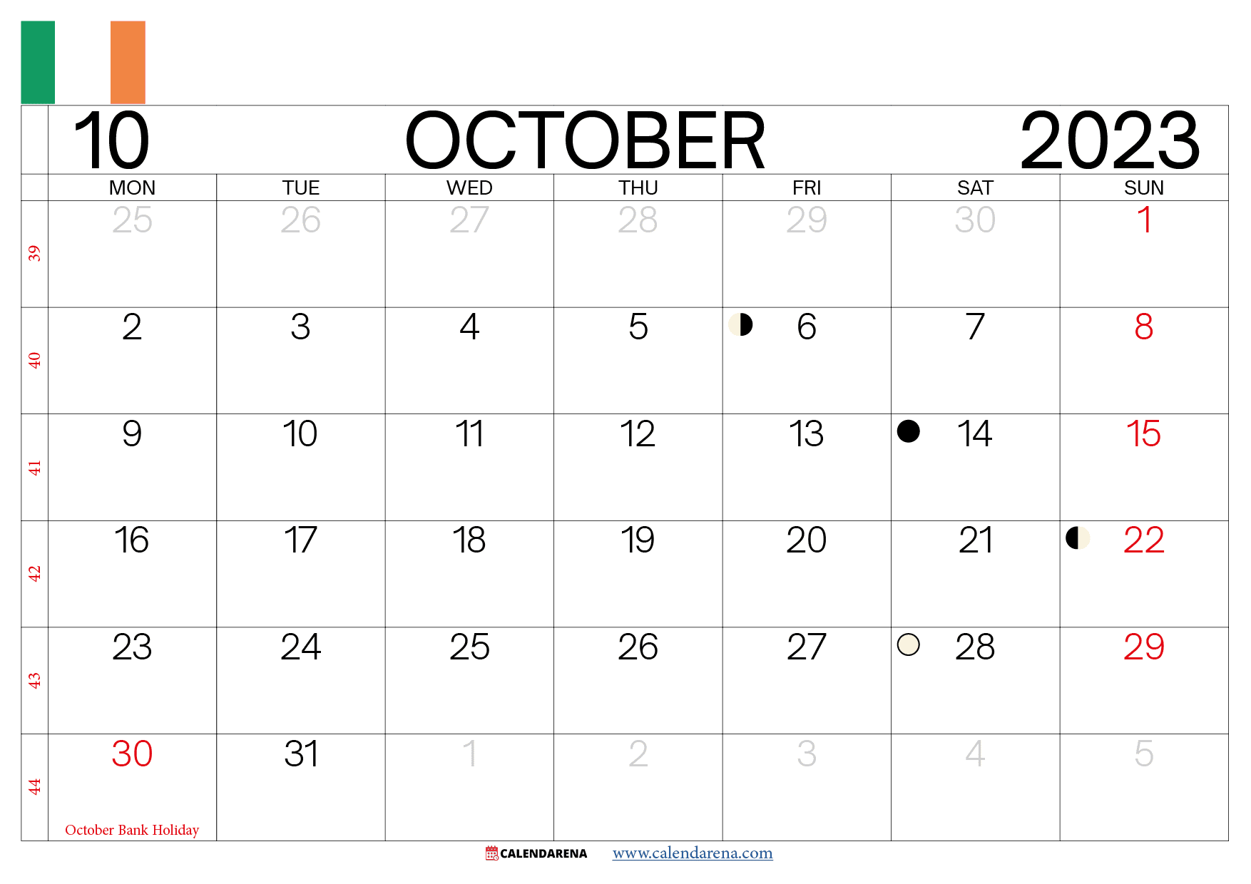 october 2023 calendar ireland