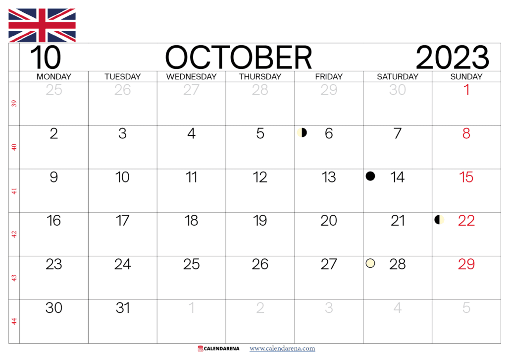 october 2023 calendar printable UK