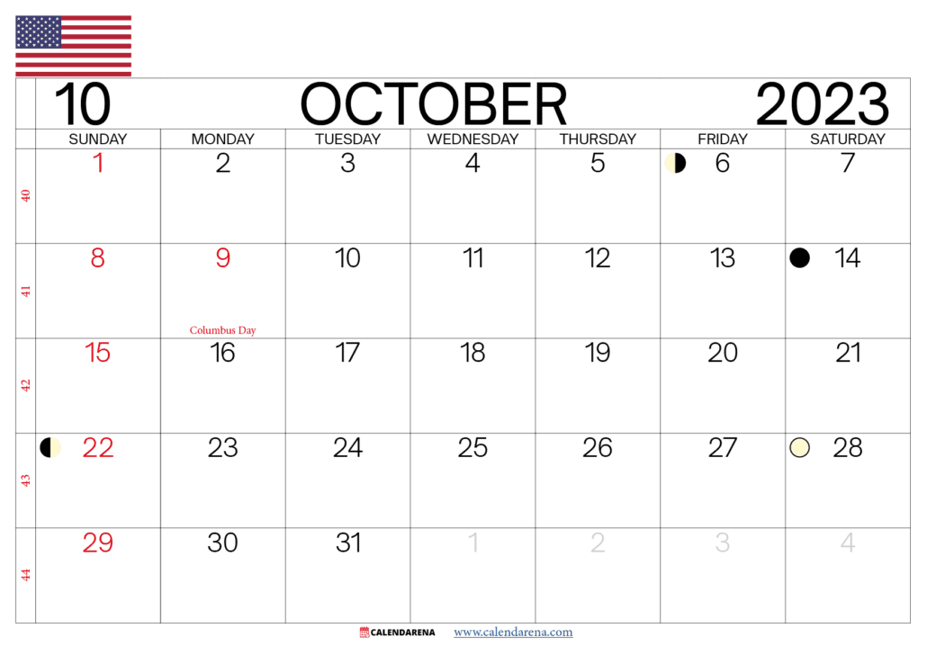 october 2023 calendar printable USA