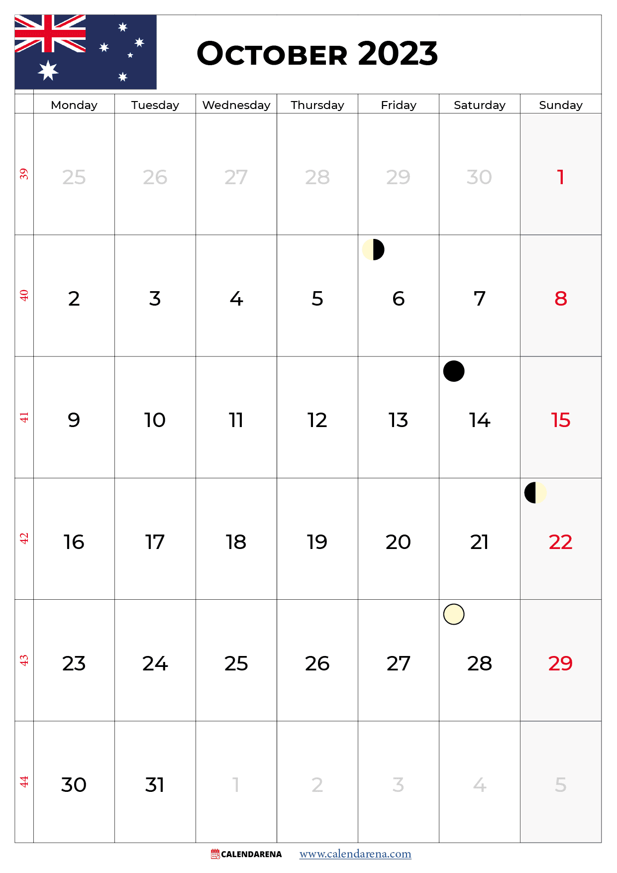october 2023 calendar with holidays australia