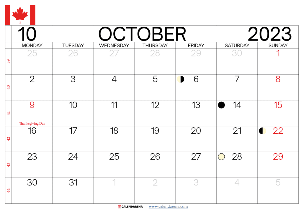 october 2023 calendar canada