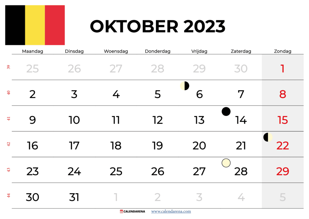 kalender Oktober 2023 belgië