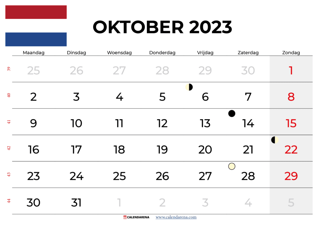 kalender Oktober 2023 nederland