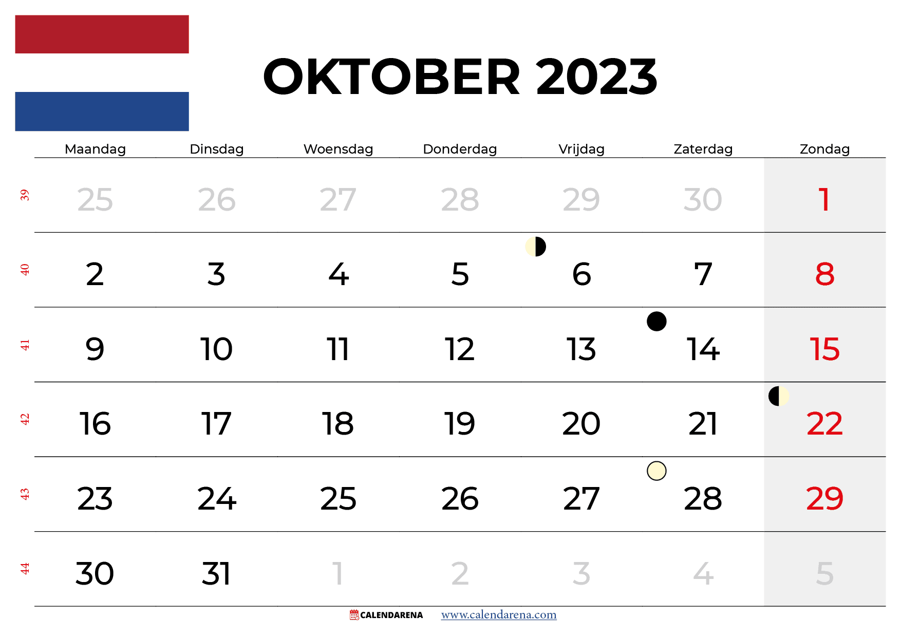 kalender Oktober 2023 nederland