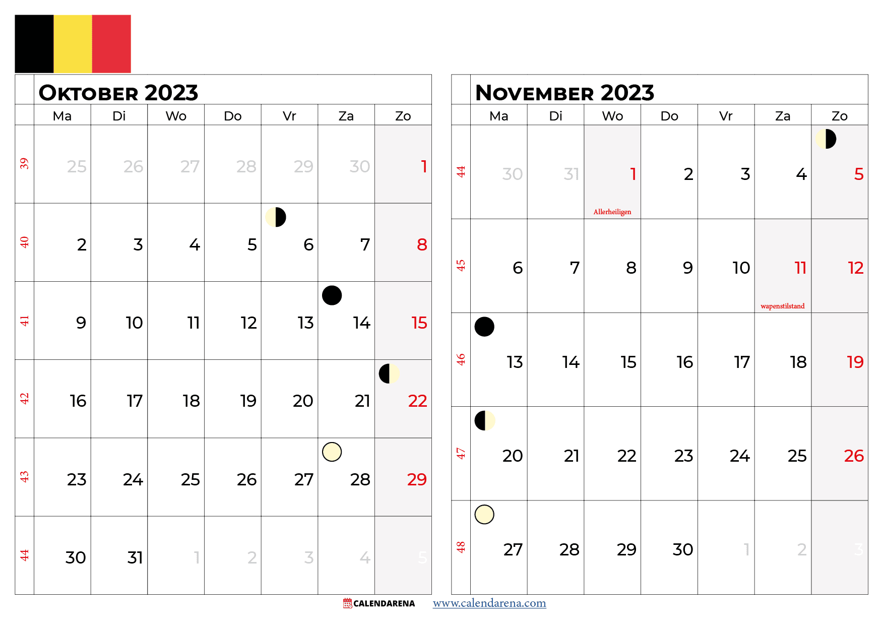 kalender oktober November 2023 belgië