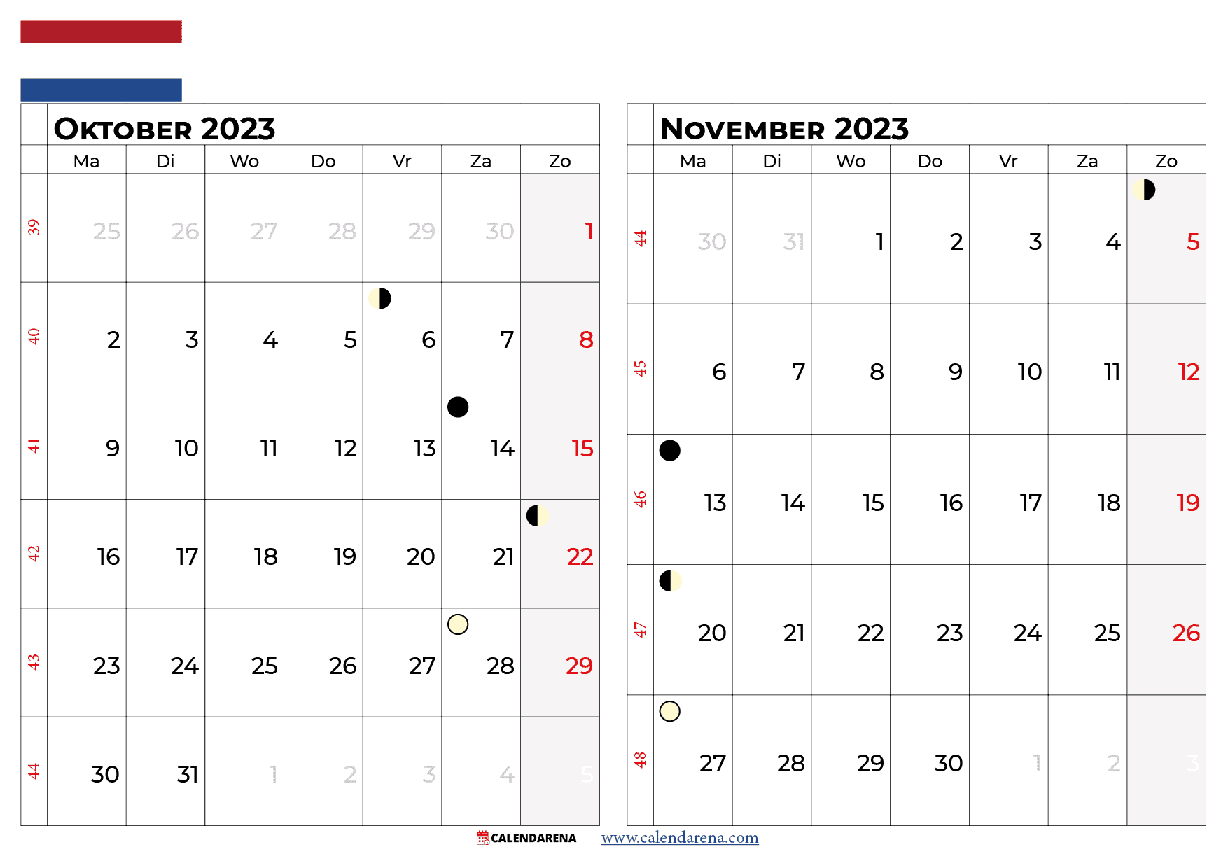 kalender oktober November 2023 nederland