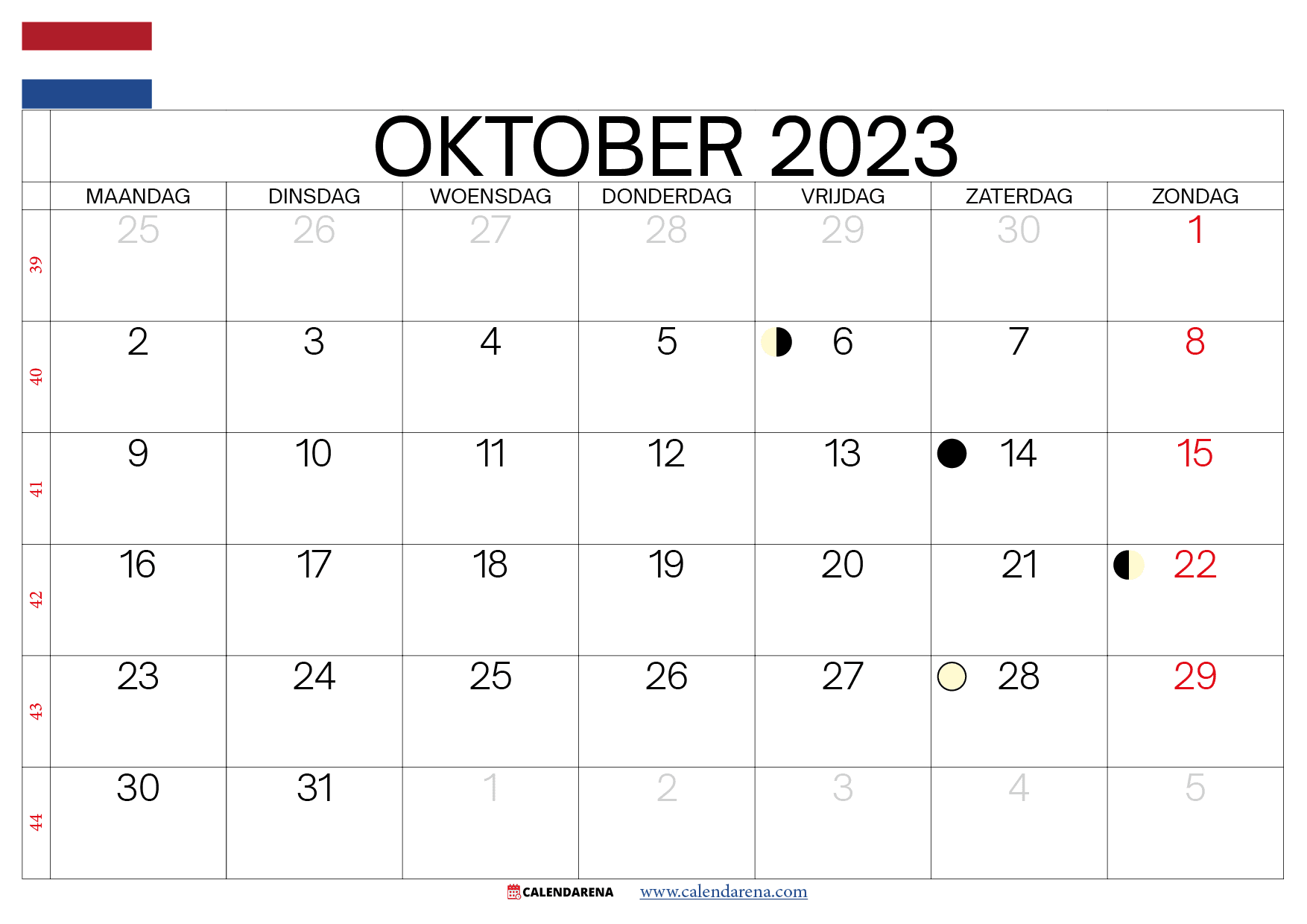 weeknummers Oktober 2023 nederland