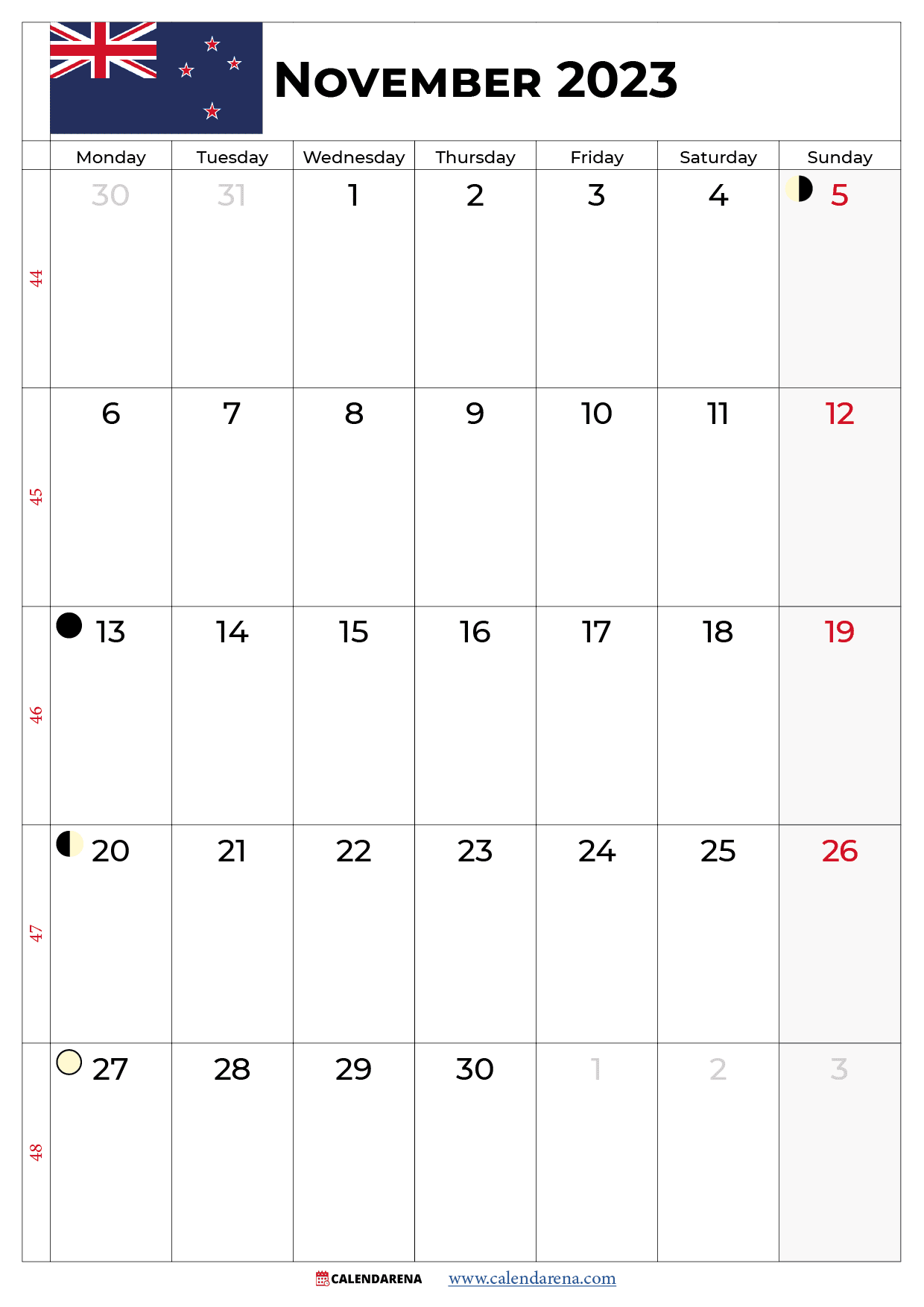 calendar november 2023 new zealand