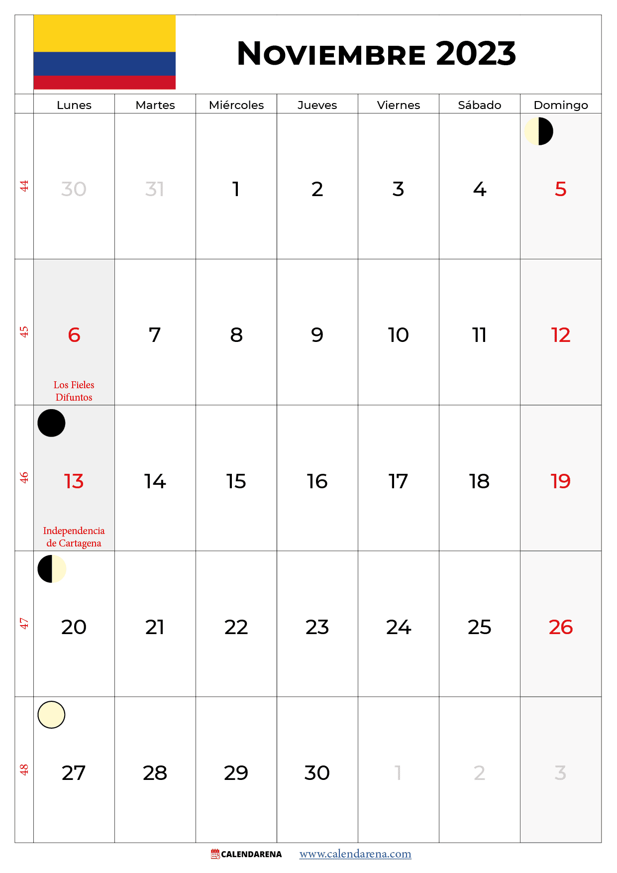 calendario 2023 noviembre colombia