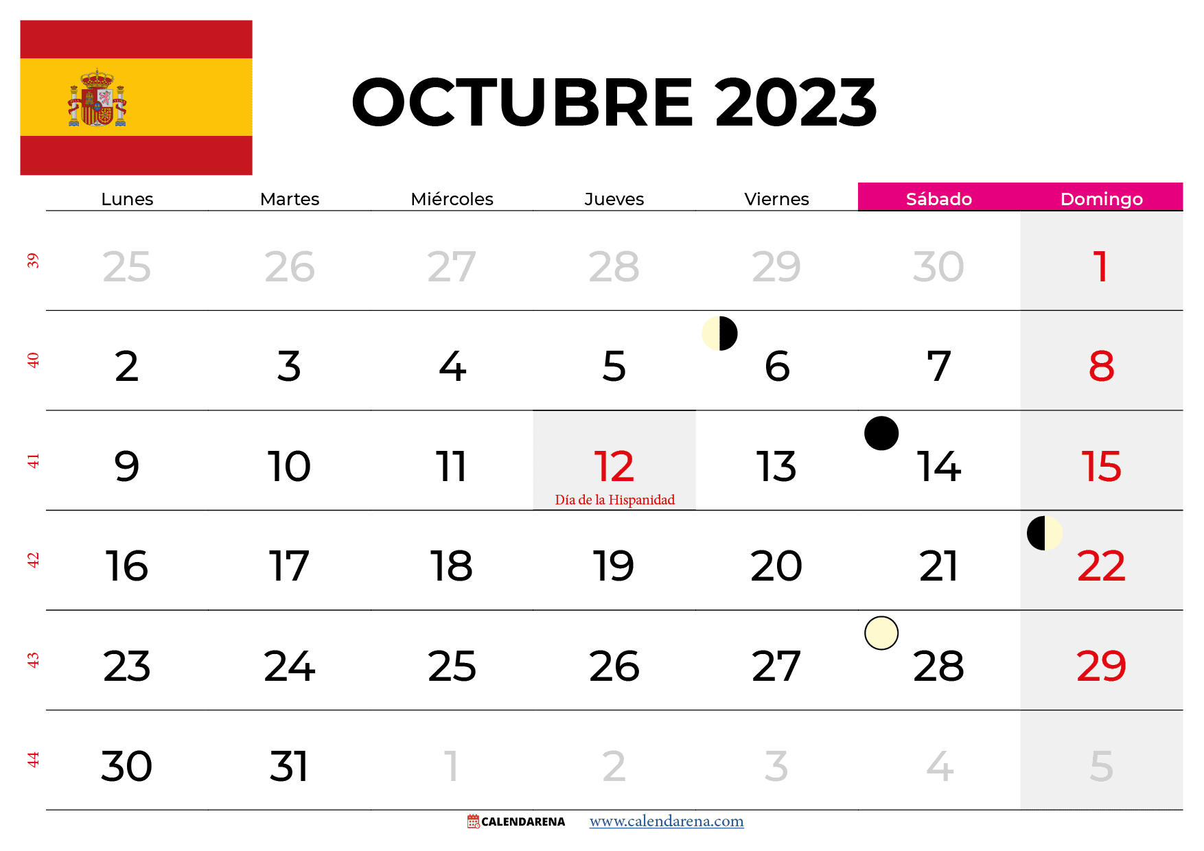 calendario Octubre 2023 España