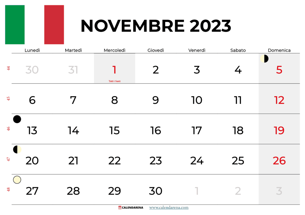 calendario novembre 2023 italia