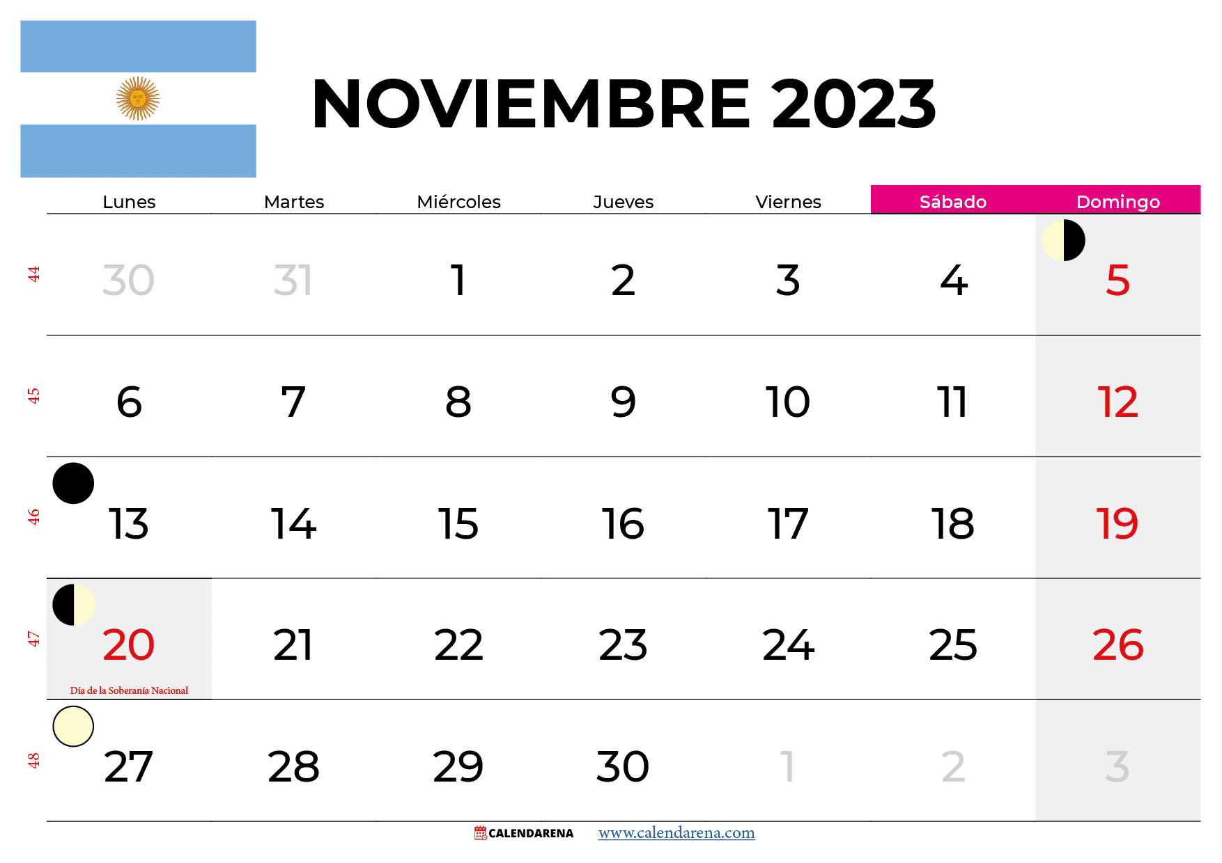 calendario noviembre 2023 argentina